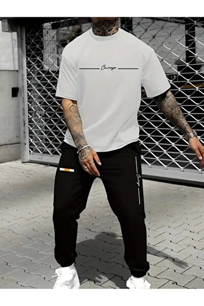 puolikuu Men's Oversize Tracksuit Set - Cousage Printed T-Shirt - Tracksuit