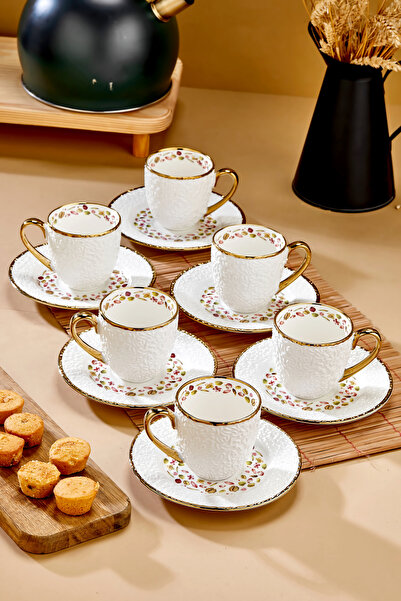 Cooker Royal Bloom 6 Kişilik 180 ml Porselen Duble Çay ve Kahve Fincan Takımı...