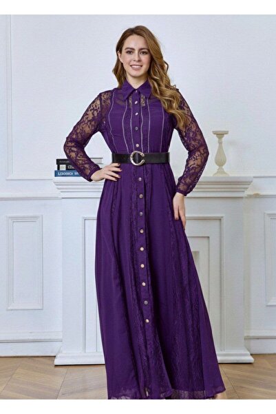 alqarat فستان إيفا ماكسي: مصنوع من قماش الشيفون المطرز دانتيل حزام فاخر