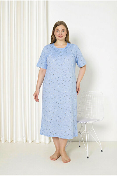 SEBOTEKS 100% Cotton Short Sleeve Plus Size Mother's Nightgown 586
