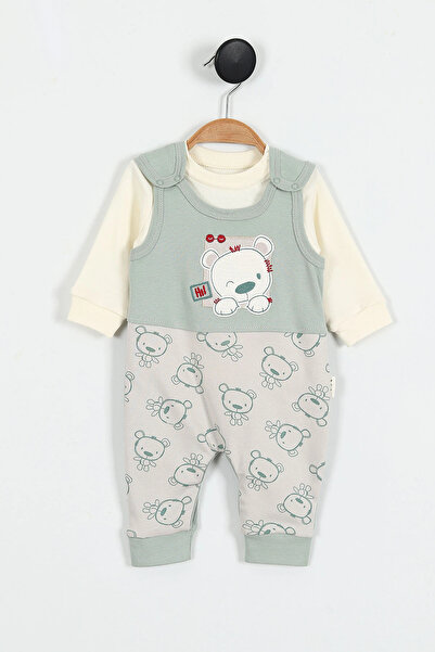 LORIAN'S Natural Combed Cotton Sweatshirt Salopet Teddy Bear Printed Baby Set...