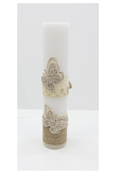 PRICHINDEL Lumânare de botez, fluture, crem cu alb, 30 cm