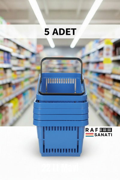 Raf Sanatı 5 Pcs / 22 Liters Plastic Grocery Shopping Basket Professional Gro...