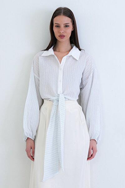 VAGGON Striped Tie Detailed Shirt