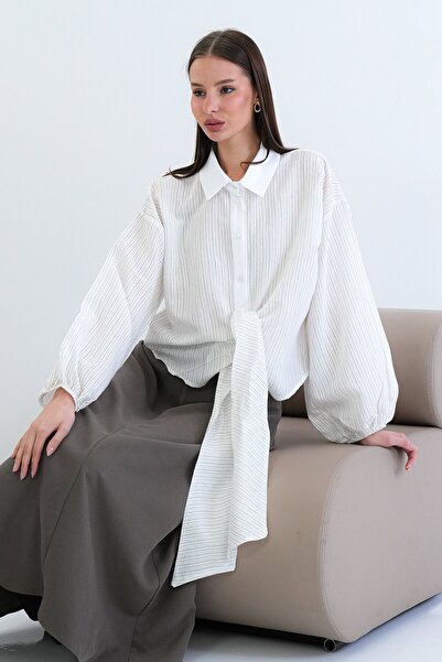 VAGGON Striped Tie Detailed Shirt