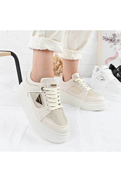 Tmall Pantofi sport pentru femei, piele cu strasuri, D1470, bej