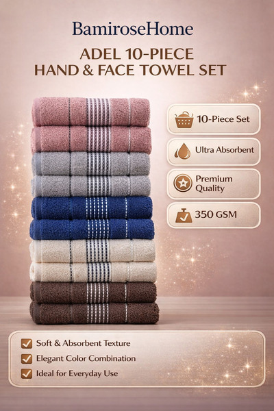 BAMİROSE 50X90 cm 10-Piece Adel Hand and Face Towel Set
