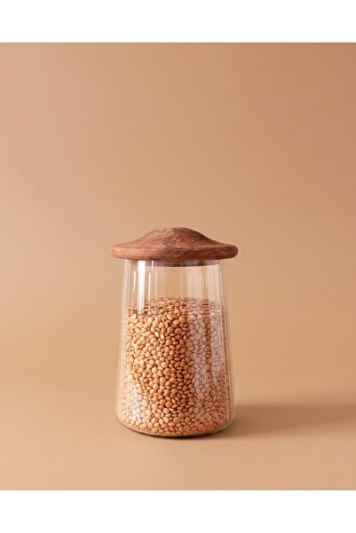 Vovo Concept برطمان زجاجي من سلسلة الفطر بسعة 950 مل مع غطاء من خشب الأكاسيا