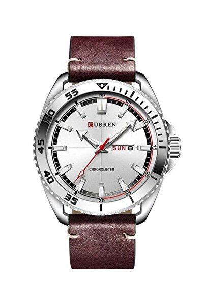 Curren men Leather Analog Wrist Watch 8272 - 44 mm -Brown