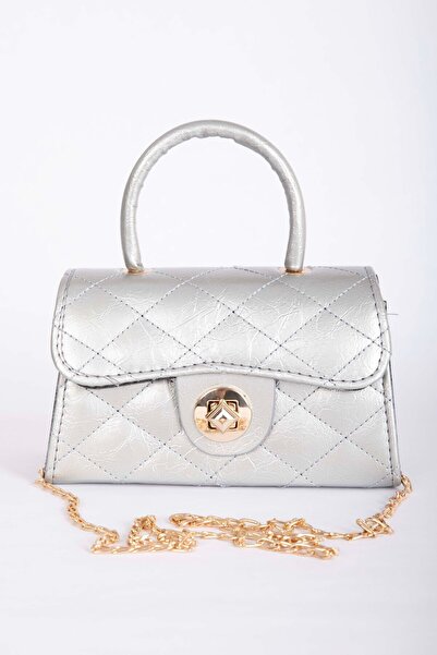 EBRUTESETTÜR حقيبة يد وكتف بغطاء مبطن باللون الفضي