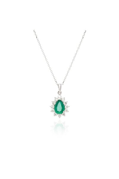 BERK MÜCEVHERAT Pırlanta Zümrüt Taşlı Damla Model Kolye
