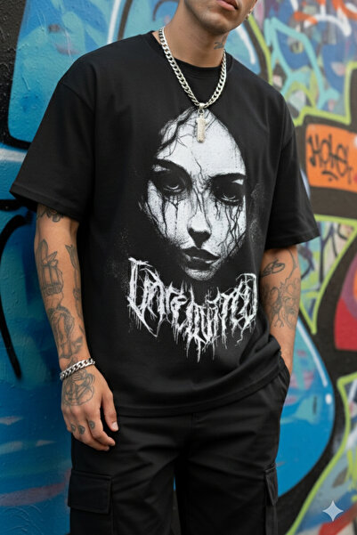 Cool mans Unisex Black Grunge Aesthetic Printed Crew Neck Oversize T-Shirt