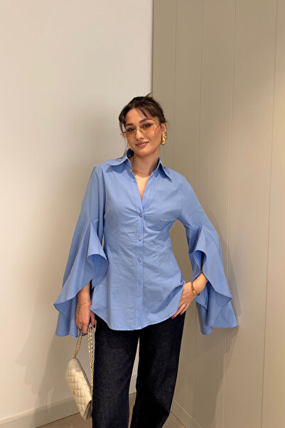 MAGARDE Special Design Ruffle Sleeve Detailed Shirt - Blue
