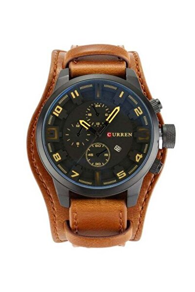 Curren men Leather Analog Watch J31CA1 - 46 mm - Camel