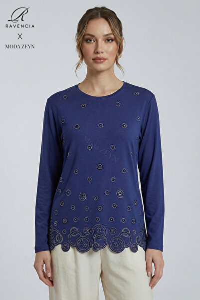 Ravencia Women's Ring Patterned Collar and Skirt, Stone Embroidered, Slit, Ly...