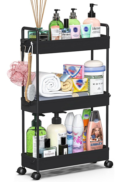 OEM Black storage cart with 3 shelves for bathroom, kitchen 39x12x67 cm