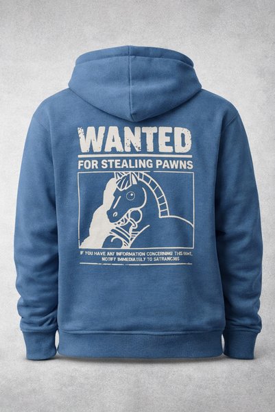 satranc365 Satranç Aranıyor "Wanted" Tasarımlı Mavi Çocuk & Yetişkin Hoodie - Kapüşonlu Sweatshirt