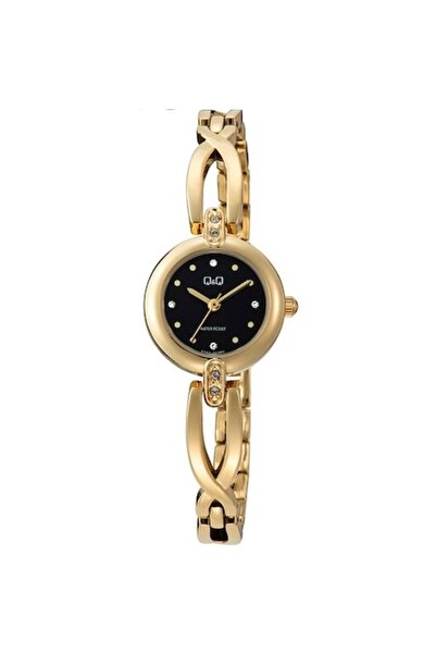 Q&Q Women's Watch, Gold Bracelet, Black Dial 22 mm, WR 3 bar