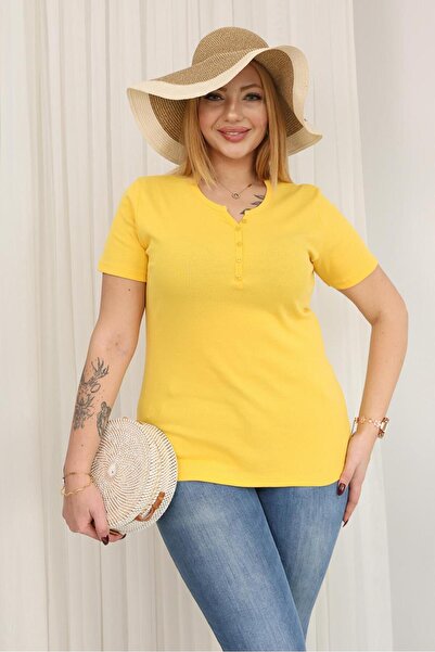 Siyezen Plus Size Short Sleeve Cotton Lycra Basic Blouse