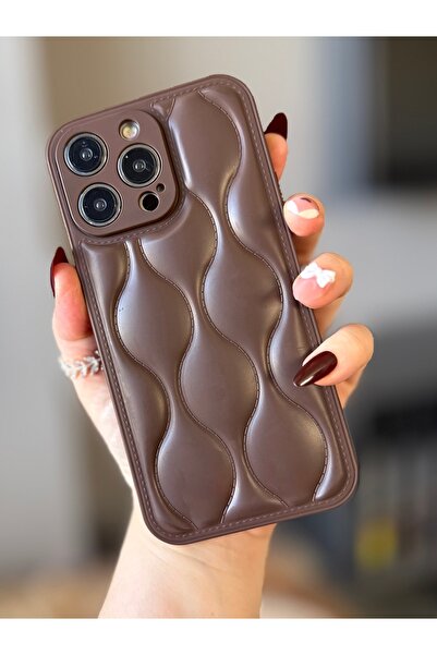 MİRAZ TASARIM iPhone 14 Pro Max Brown Wavy Embossed Case