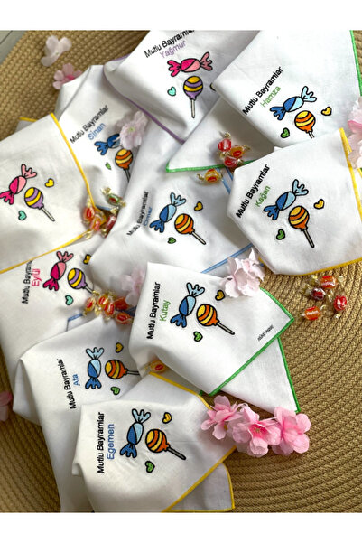 NÜNÜ ANNE , 1 ADET NAKIŞLI BAYRAM MENDİLİ, İSİMLİ HEDİYE MENDİL, 30X30 CM, Çİ...
