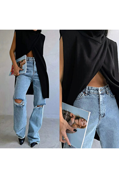 Mad Diva Long black knitted vest, Keira