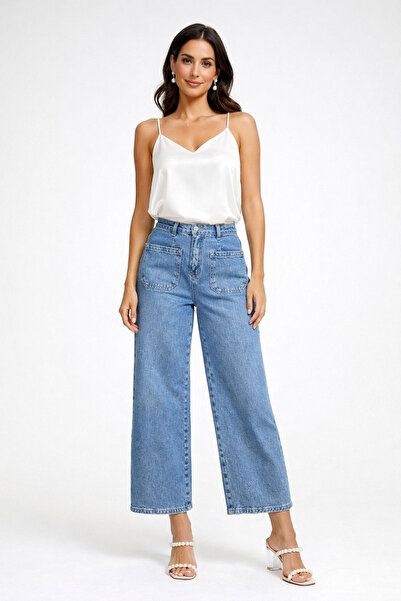 kikiriktekstil 10948 Women's 100% Cotton High Waist Palazzo Fit Ankle Length ...