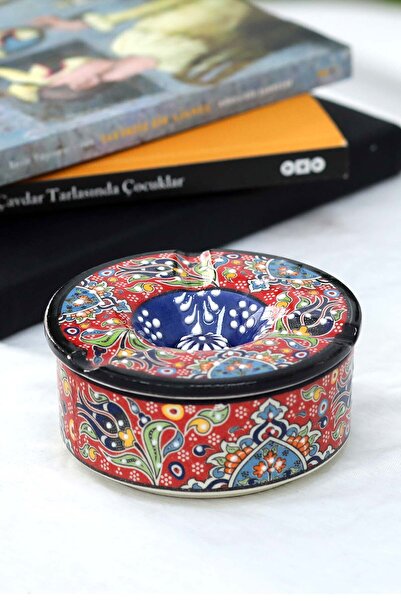 EvaniLife Kapaklı Seramik Küllük – Çini Desenli Dekoratif Küllük Balkon ve Ev...