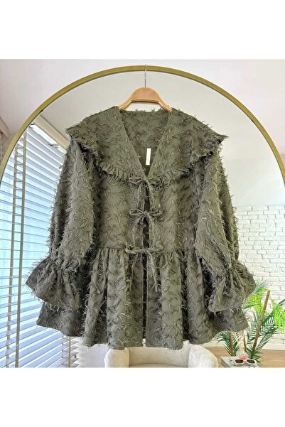 MODA VEDAT Women's Feather Detailed Front Tie Kimono -450