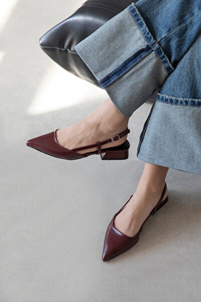 STRASWANS Chrest Women's Heeled Wrinkled Leather Shoes Burgundy