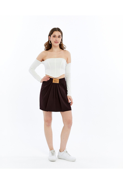 l o v m i Women's Leather Plate-Detail Pleated Mini Skirt – New Season
