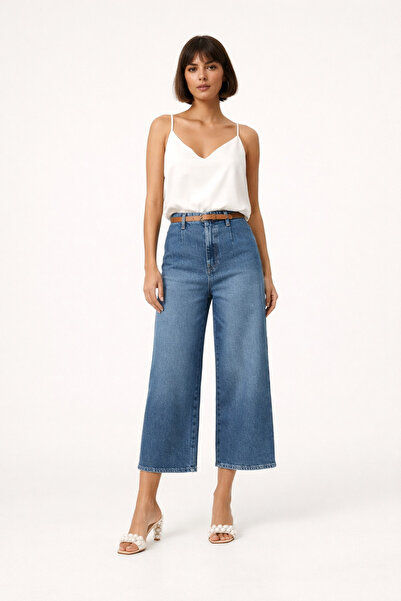 kikiriktekstil 10946 Women's 100% Cotton Belted High Waist Ankle-Length Jeans