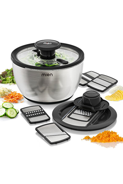 BAKIR KÖY Mien Çok Fonksiyonlu Paslanmaz Çelik Salata Kurutucu & Rende Seti