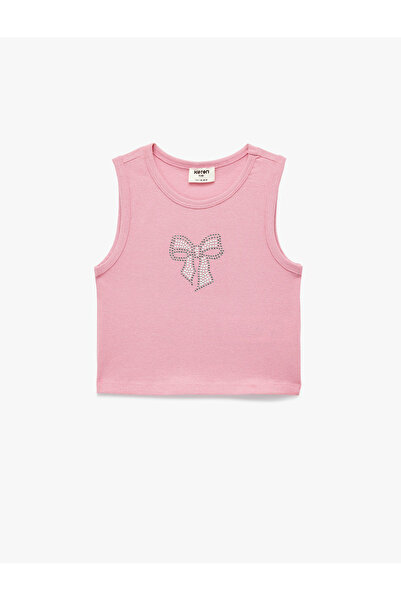 Koton Bowknot Printed Stone Detailed Crew Neck Crop Tank Top