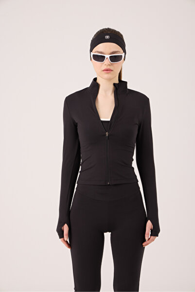 HOLLY LOLLY Fabiola Jacket with Finger Detail and Zipper in Black