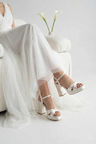 Elvessa Women's Leather Cross-Strapped Platform 10cm Thick Heeled Evening Dre...