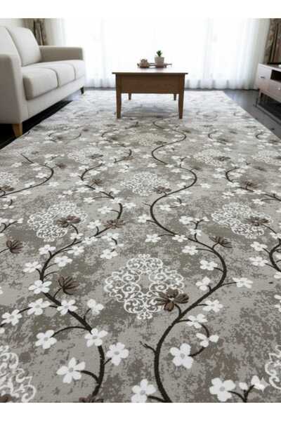 Nesrin KAYMAZ JEL TABAN MODERN KESME YOLLUK SALON HALISI KAHVERENGİ ÇİÇEKLİ