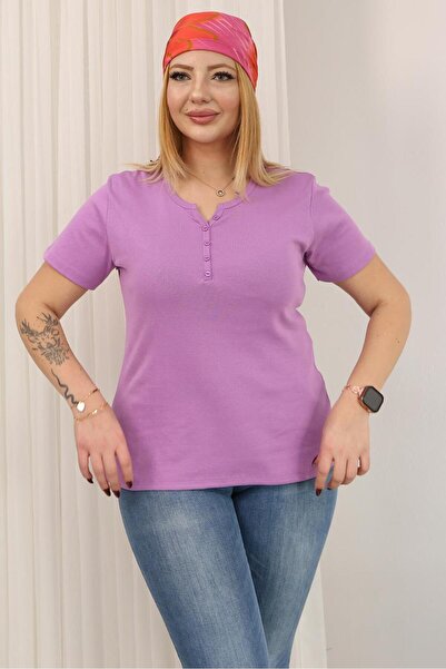 Siyezen Plus Size Short Sleeve Cotton Lycra Basic Blouse