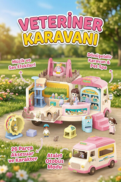 craftivio Eğitici Dönüşebilen Oyuncak Veteriner Karavanı Oyun Seti 26 Parça M...