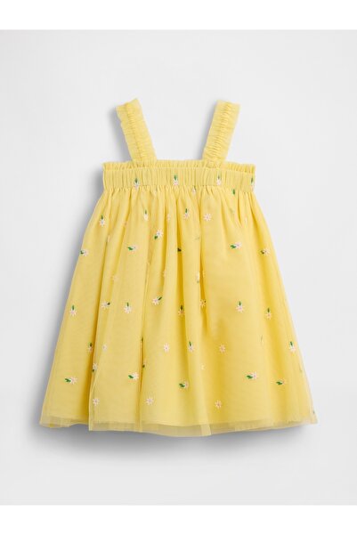GAP Kız Bebek Sarı Papatya İşlemeli Tül Elbise