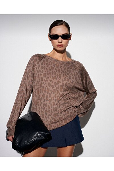 ANUBİS Women's Turtleneck Leopard Print Blouse