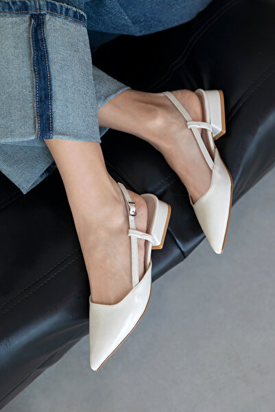 STRASWANS Chrest Women's Heeled Wrinkled Leather Shoes Beige