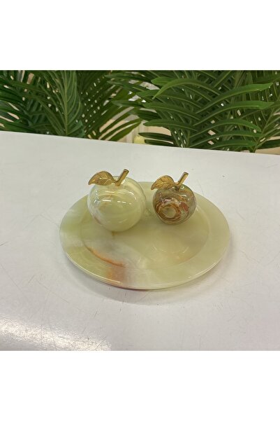 goldhomedesign 2’li Doğal Onyx Taşı Dekoratif Elma Biblo Seti Büyük Boy 5,5 c...