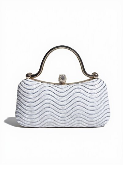 Famels Women's Bag with Zircon Stones and Pearls, Evening Dress Bag with Pear...