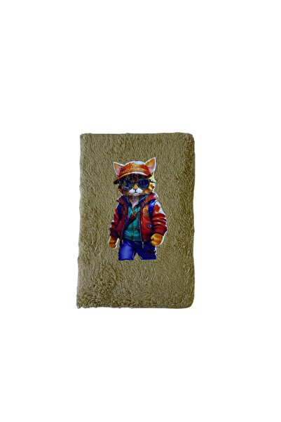 mercanpromosyon دفتر ملاحظات قطيفة على شكل قطة مع نظارات مرجانية - دفتر ملاحظ...