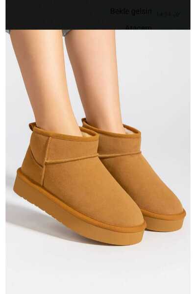 Butik Kadın Taba Kalın Poli Taban içi kürklü süet Görünümlü bot