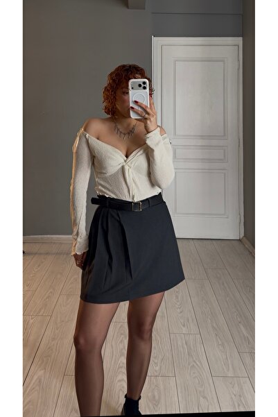 Bak'ap Premium Cotton Front and Back Skirt with Belt Mini Shorts Skirt