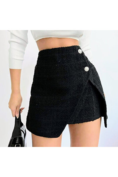 Mad Diva Mini Skirt with Pearl Buttons, Black