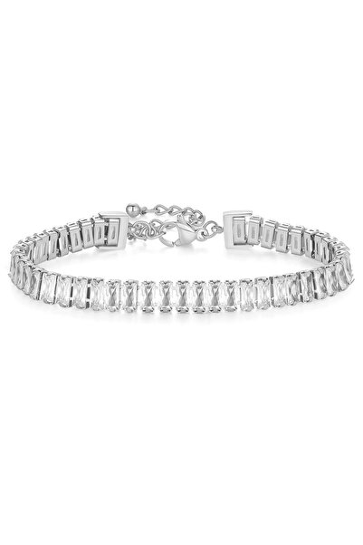 Tessero Women's Tennis Premium Silver Bracelet - Baguette Zirconia Crystals, ...