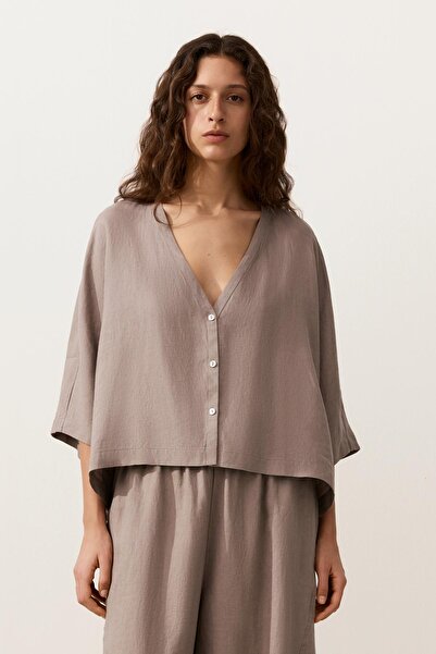 Oysho 100% linen short-sleeve shirt